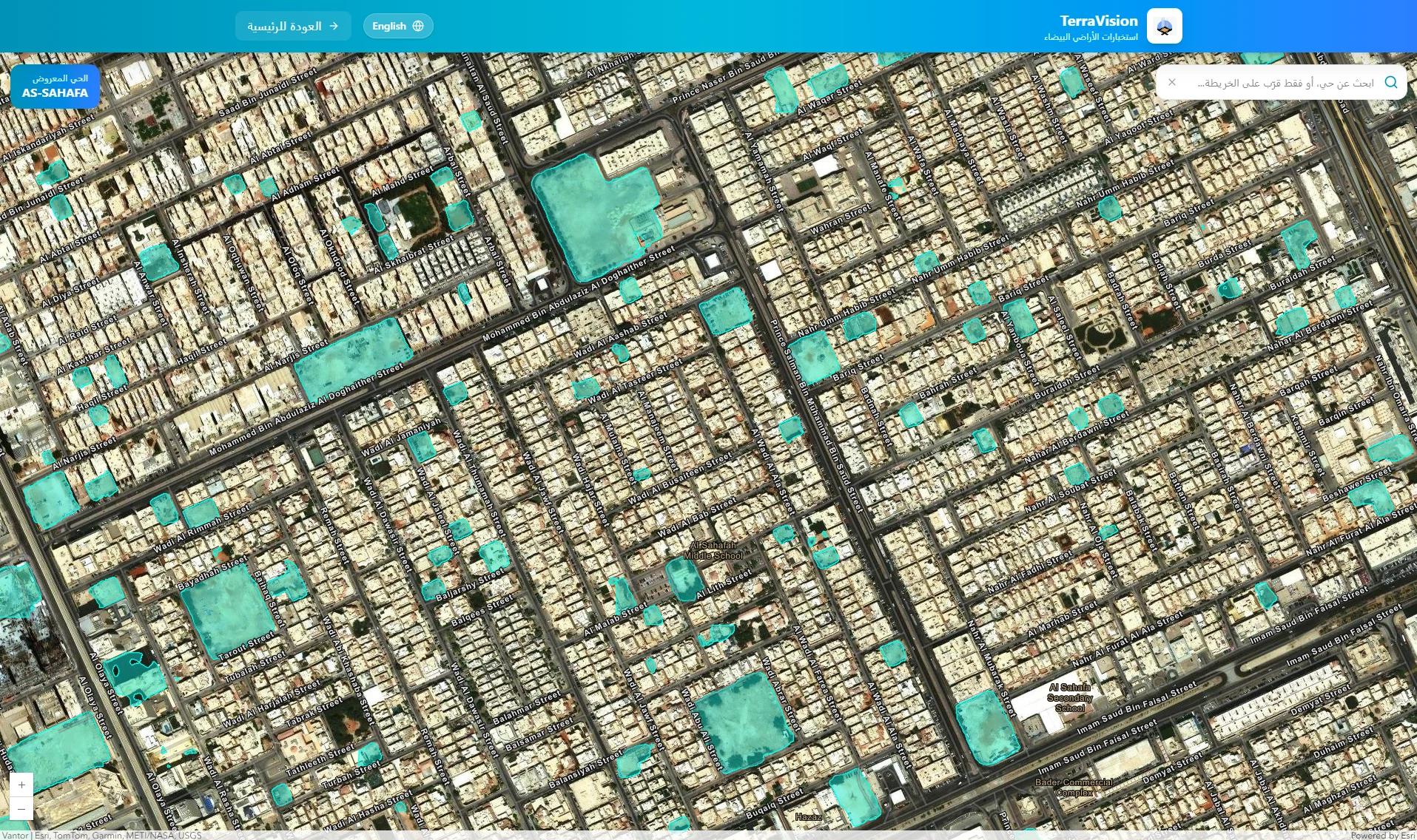 Dashboard map with a vacant plot and its area.